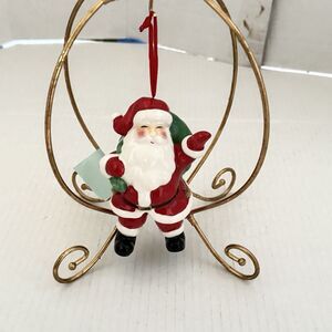 Santa Claus with Dangling Legs &Toy Sack Ceramic Christmas Holiday Ornament